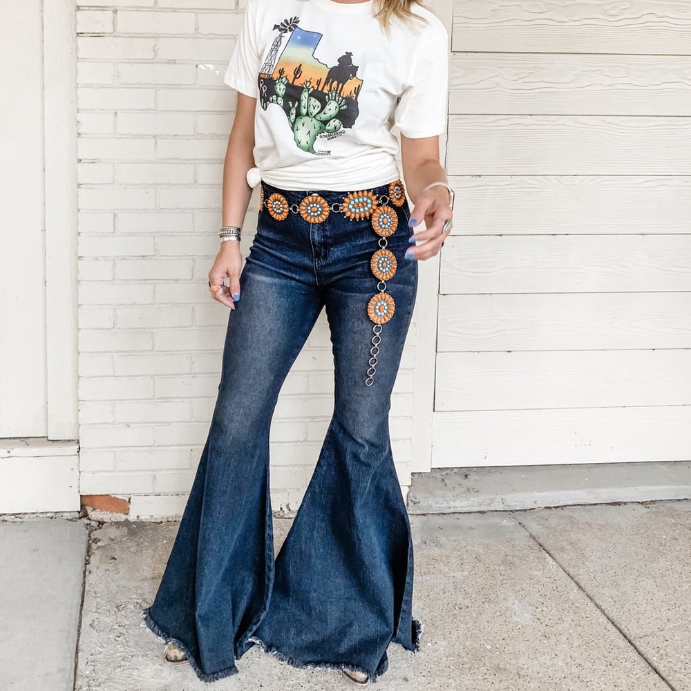 Distressed Black Denim Bell Bottoms